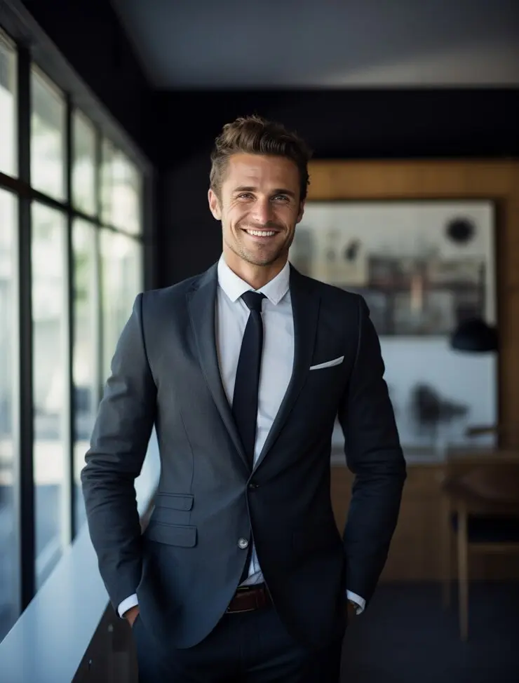 Hombre profesional en traje, representando el éxito en la transición de carrera con IBOutplacement